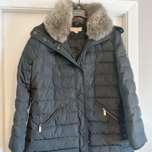 Michael Kors Black Puffy Winter Jacket w/ Faux Fur Collar